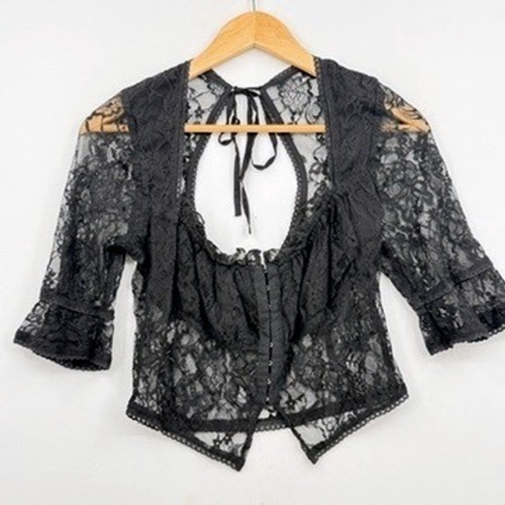 Urban Outfitters Lace Top Womens Medium Black Goth Whimsigoth Steampunk Witchy